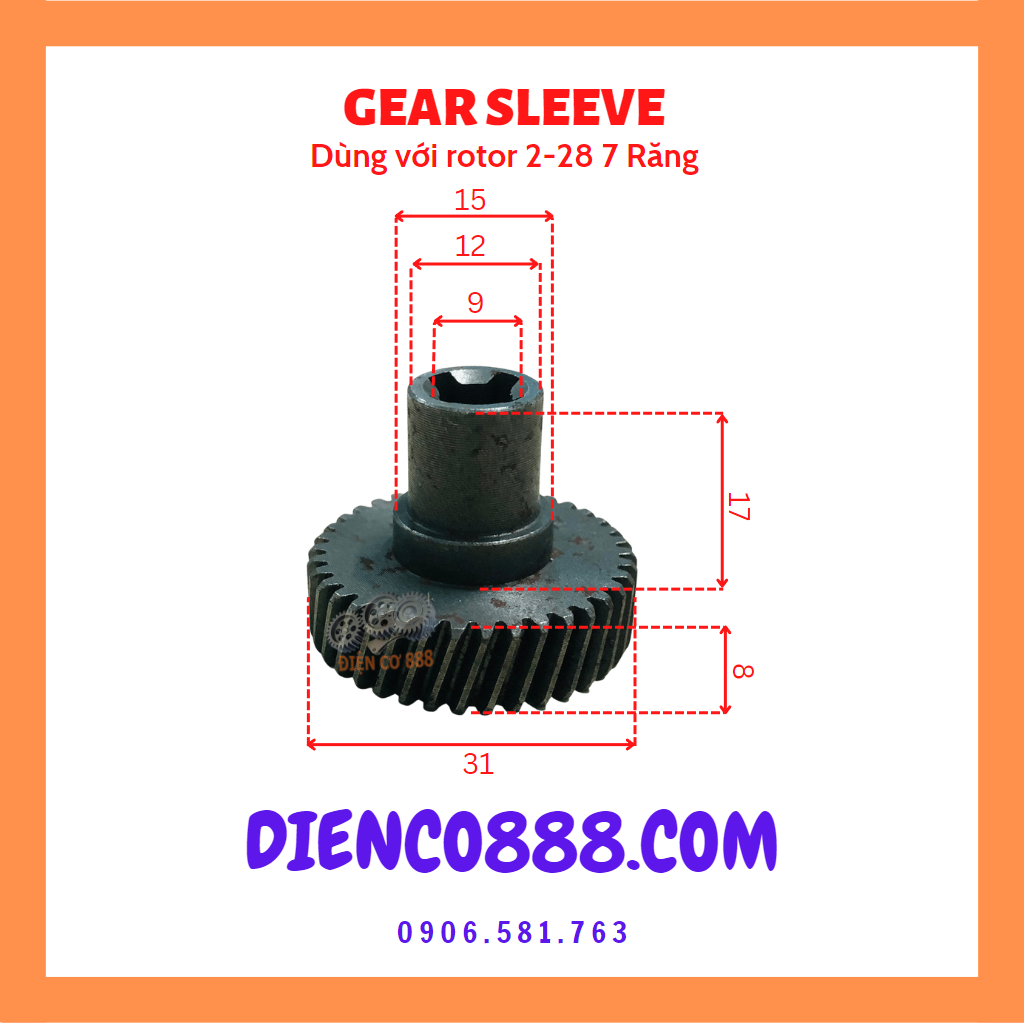 (Gear Sleeve) Nhông bánh răng con khoan BOSCH GBH 2-28 DFV 38 răng - Dùng với rotor 7 Răng