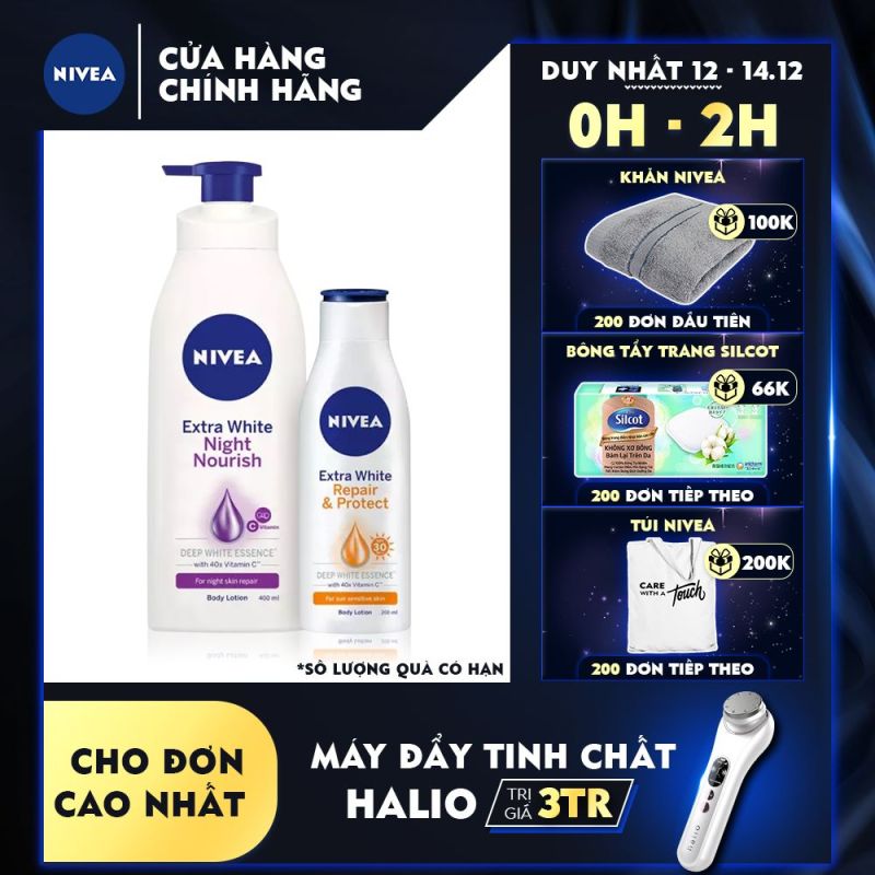 Bộ đôi Sữa dưỡng thể dưỡng trắng Chống nắng ban ngày 88310 (200ml) & Phục hồi ban đêm 88126 (400ml)