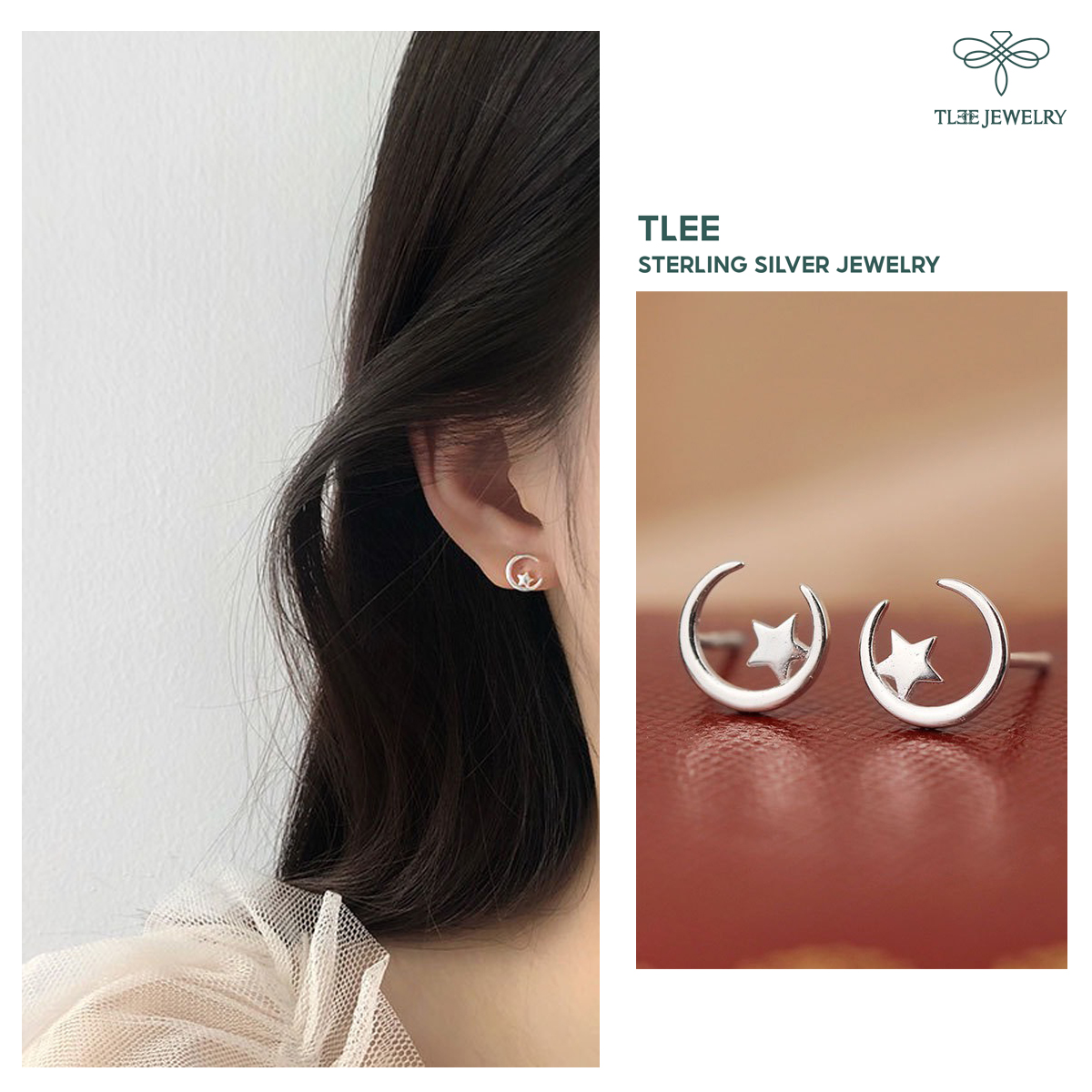 Khuyên tai bạc nữ TLEE trăng sao basic cá tính TleeJewelry B0192