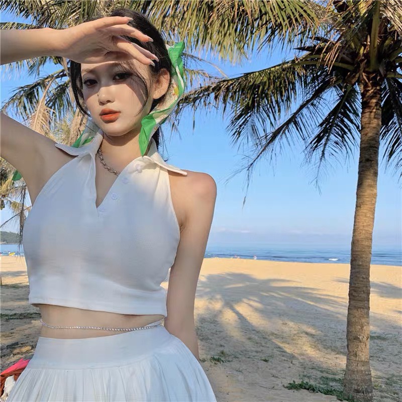 Áo croptop sát nách pinkstore29 kiểu yếm cổ bẻ a5109