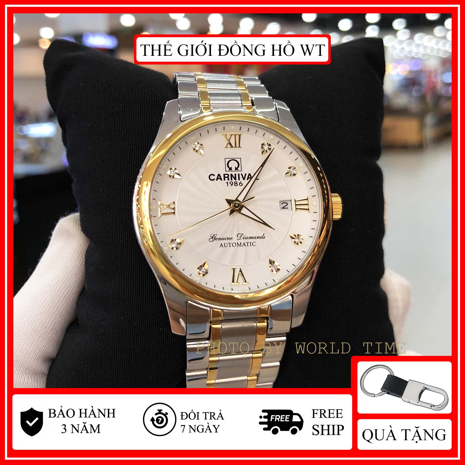 Đồng hồ nam Carnival 8671G Full box, Thẻ Bảo Hành 03 năm, Kính Sapphire Chống Xước, Chống Nước Dây Thép không gỉ 316L, Bảo hành toàn quốc 03 năm