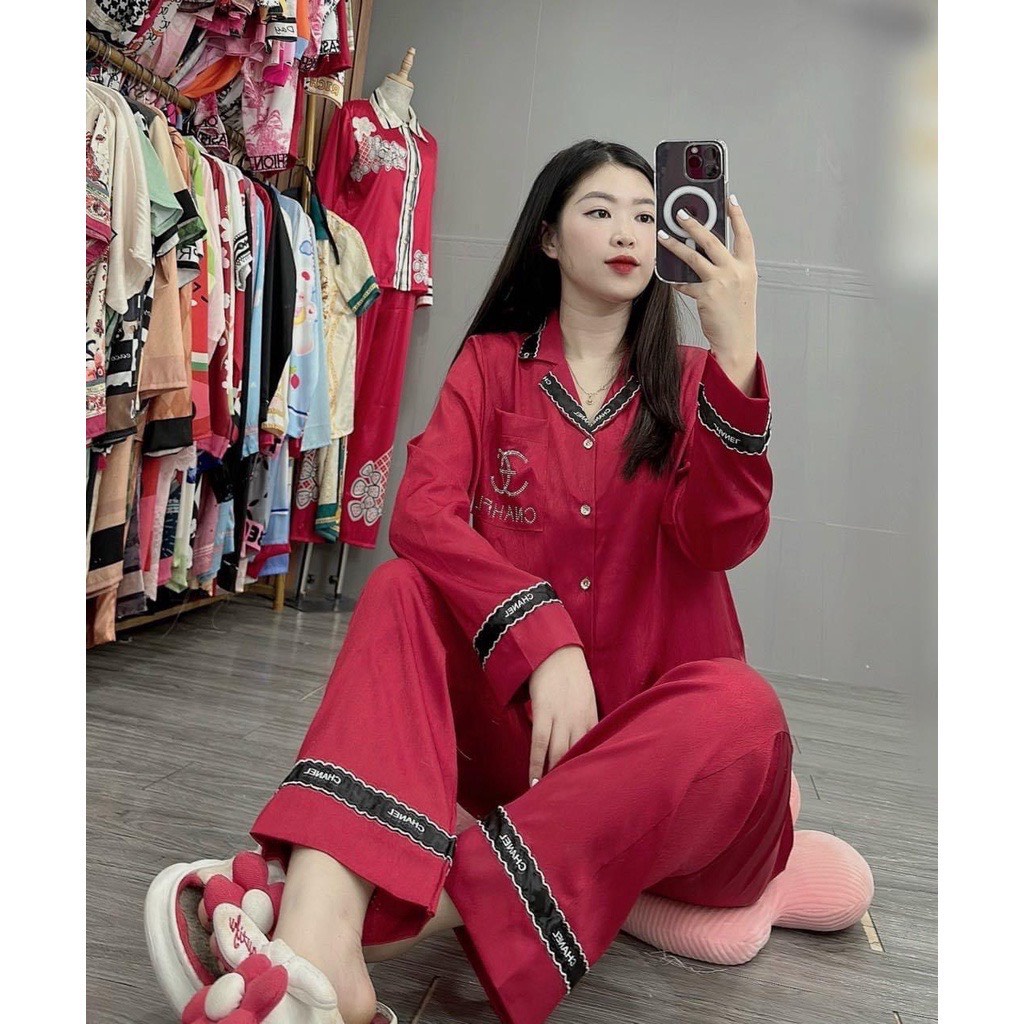Đồ bộ pyjama chất liệu gấm xước phong cách quảng châu
