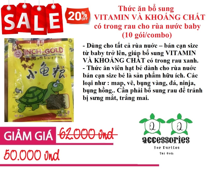 Thức ăn bổ sung VITAMIN VÀ KHOÁNG CHẤT có trong rau cho rùa nước baby (10 gói/combo)