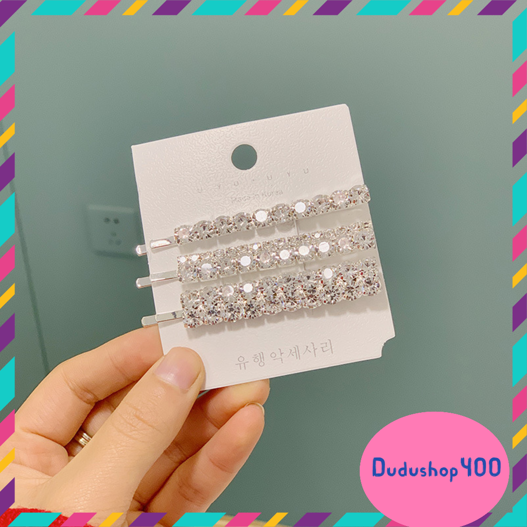 Set 3 kẹp mái đính đá hàn quốc sang chảnh