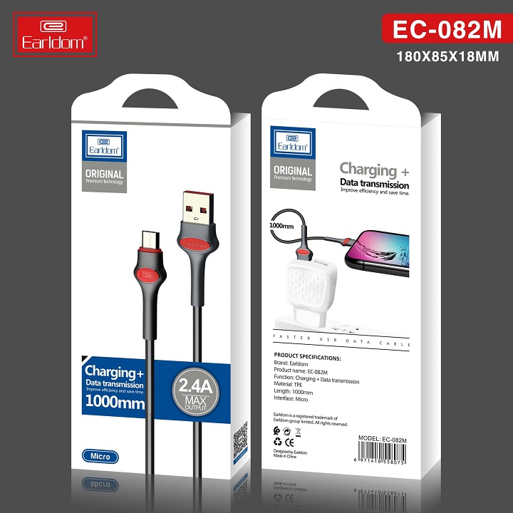 Cáp sạc nhanh 2.4a earldom chính hãng giá rẻ 1 mét ec-082