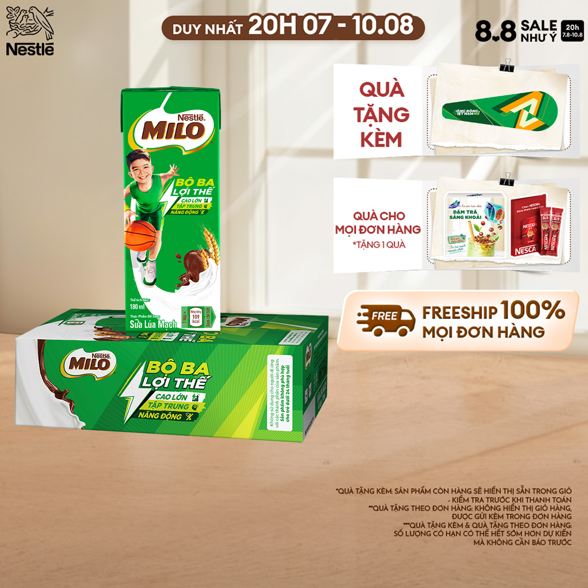 [FREESHIP TOÀN QUỐC] [Phiên bản ống hút 4 chiều] Thùng 48 Hộp Sữa lúa mạch Nestlé® MILO® 180ml