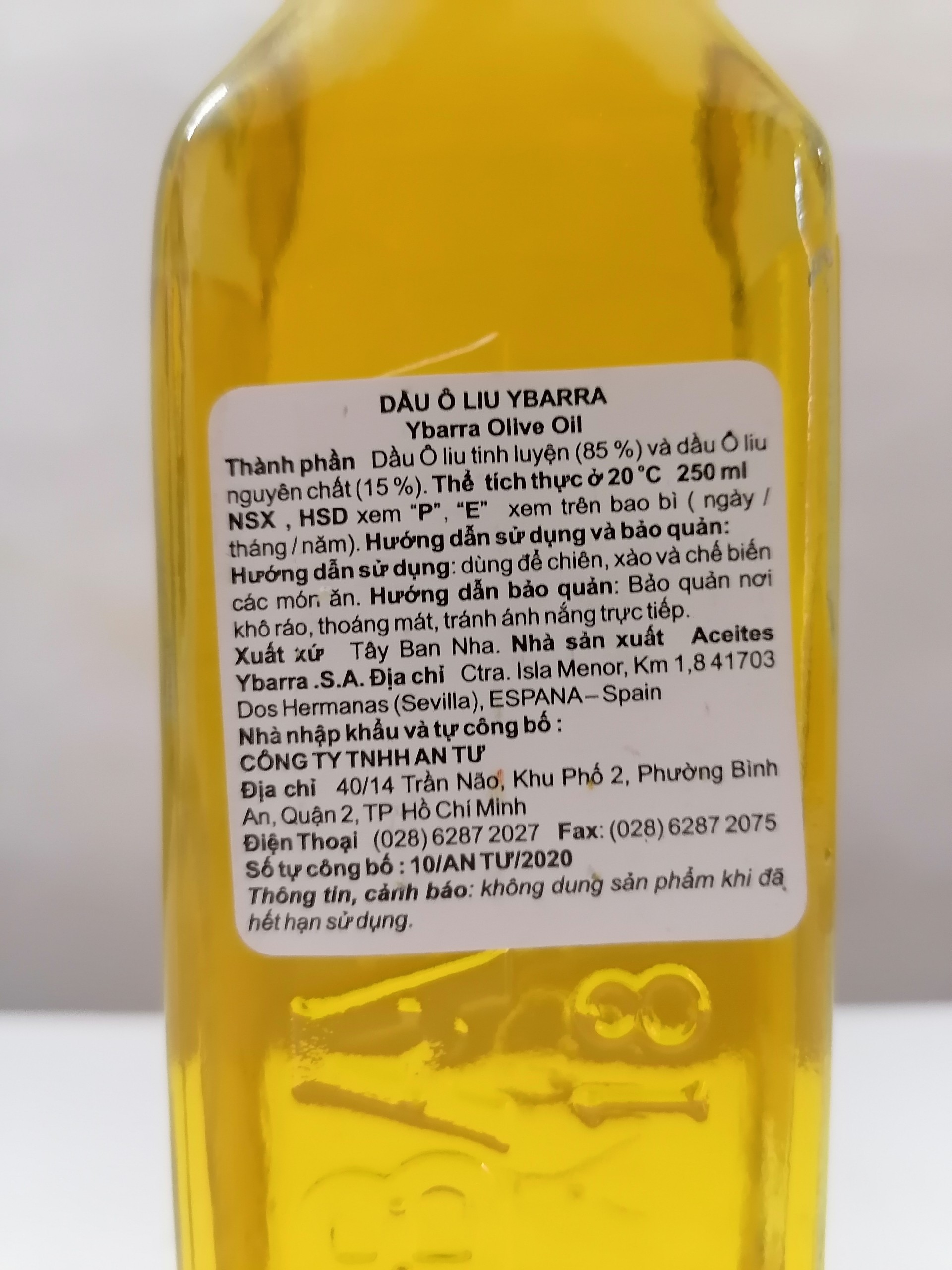 [Chai 250ml] DẦU Ô LIU TINH CHẾ [Spain] YBARRA Olive Oil (atu-hk)