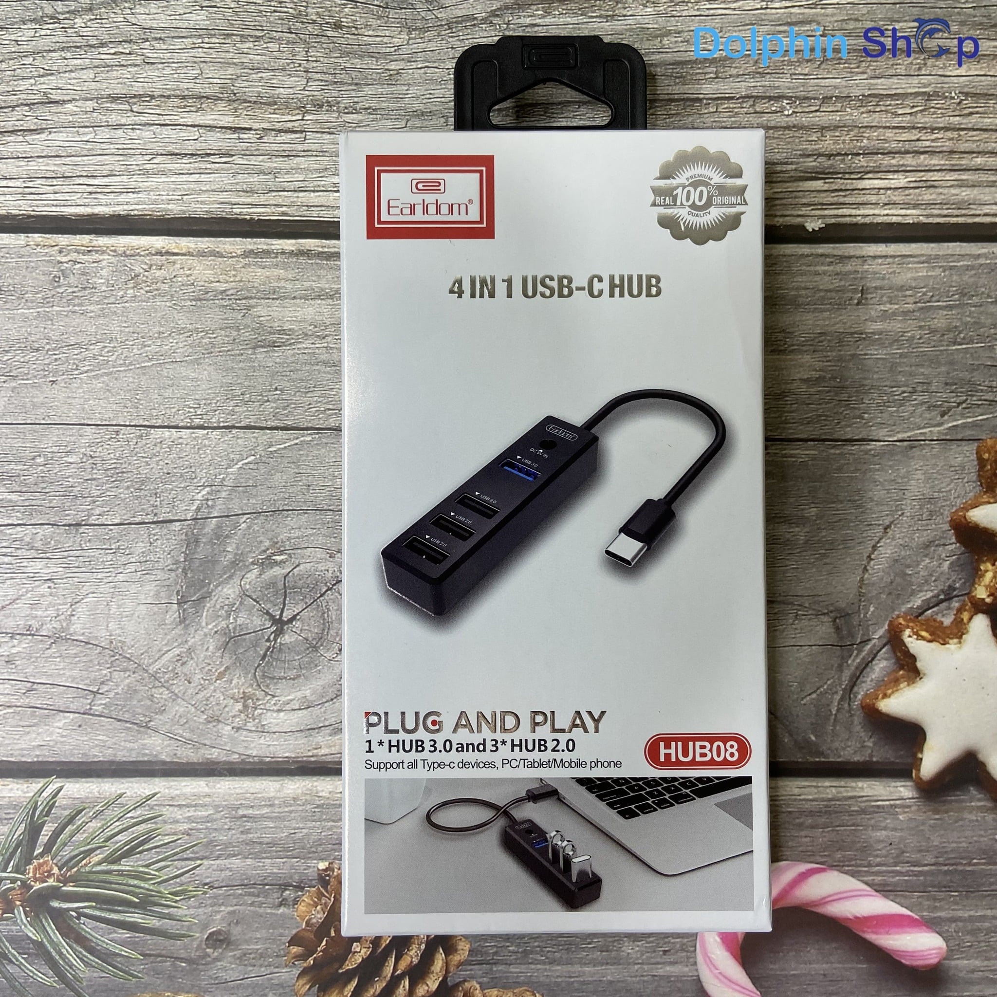 Hub Typec Chia 4 Cổng Usb Cho Laptop, Máy Tính Earldom HUB08 (Hỗ Trợ 3 Cổng USB 2.0 và 1 cổng USB 3.0)