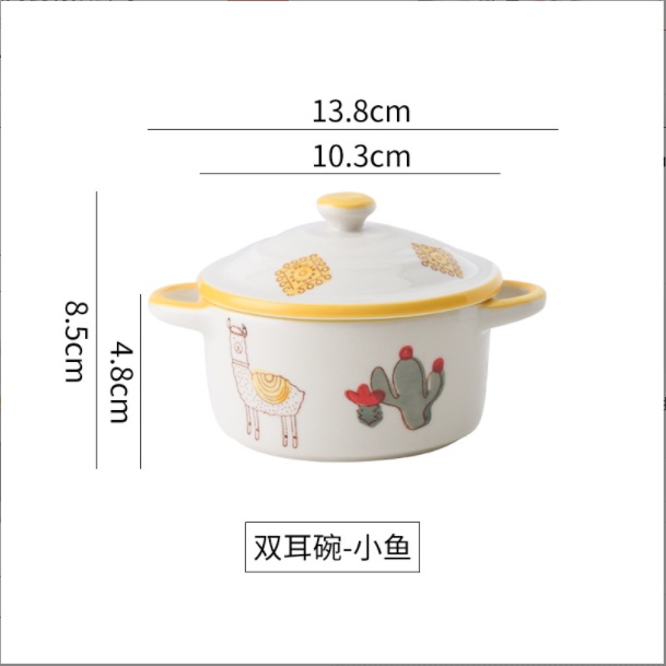 Bát sứ ăn dặm 2 quai có nắp 200ml