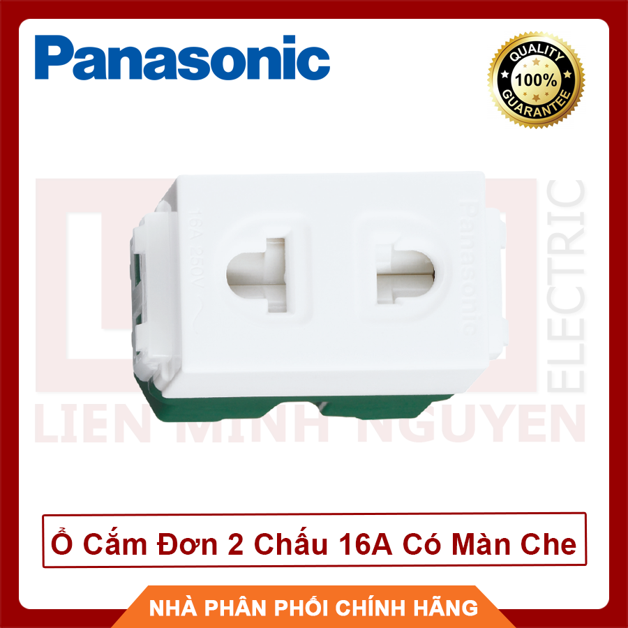 PANASONIC Ổ Cắm Đơn 2 Chấu 16A Có Màn Che WEV1081SW WIDE - Hàng Chất Lượng - BH 12 Tháng