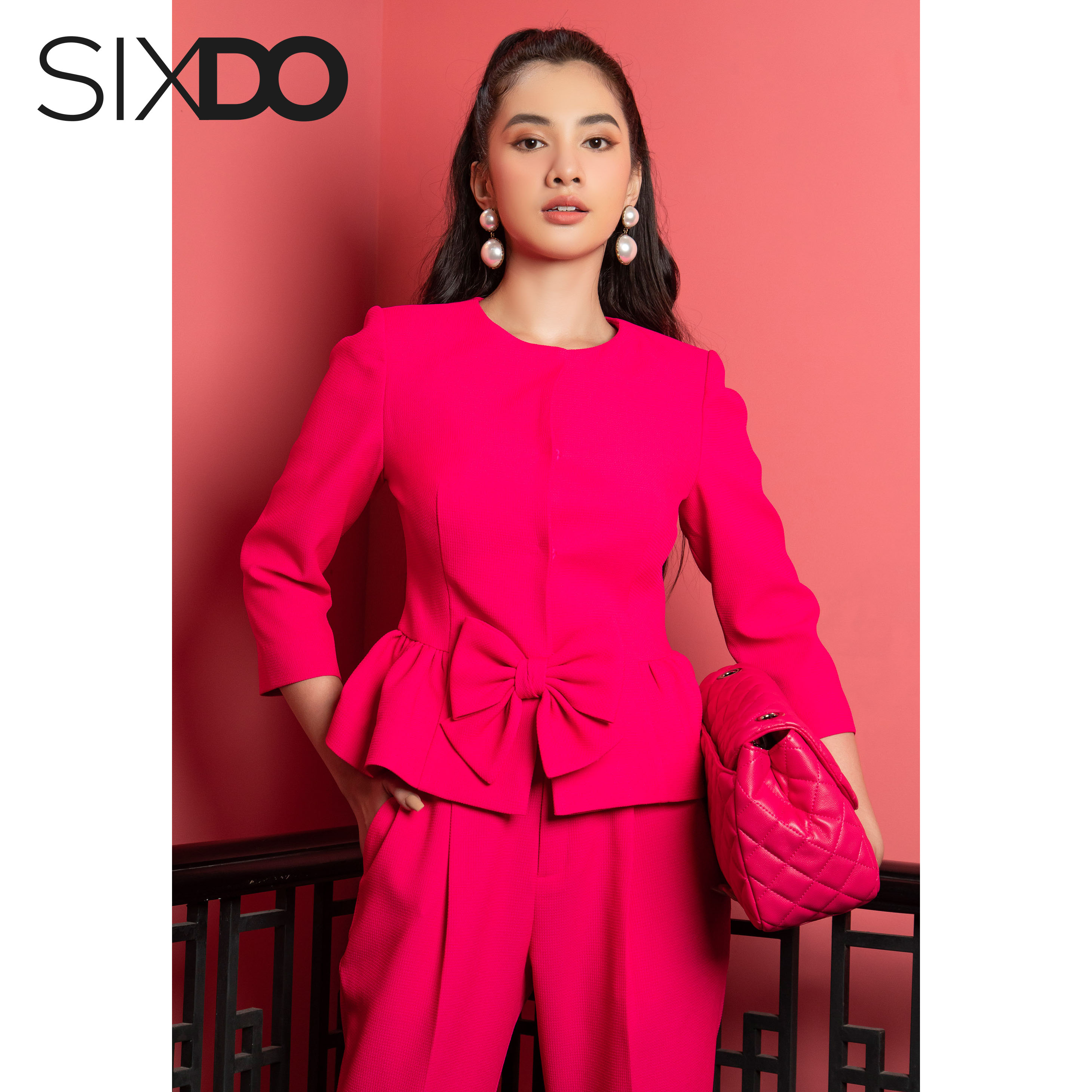 Quần âu nữ hồng thời trang SIXDO (Magenta Raw Pants)