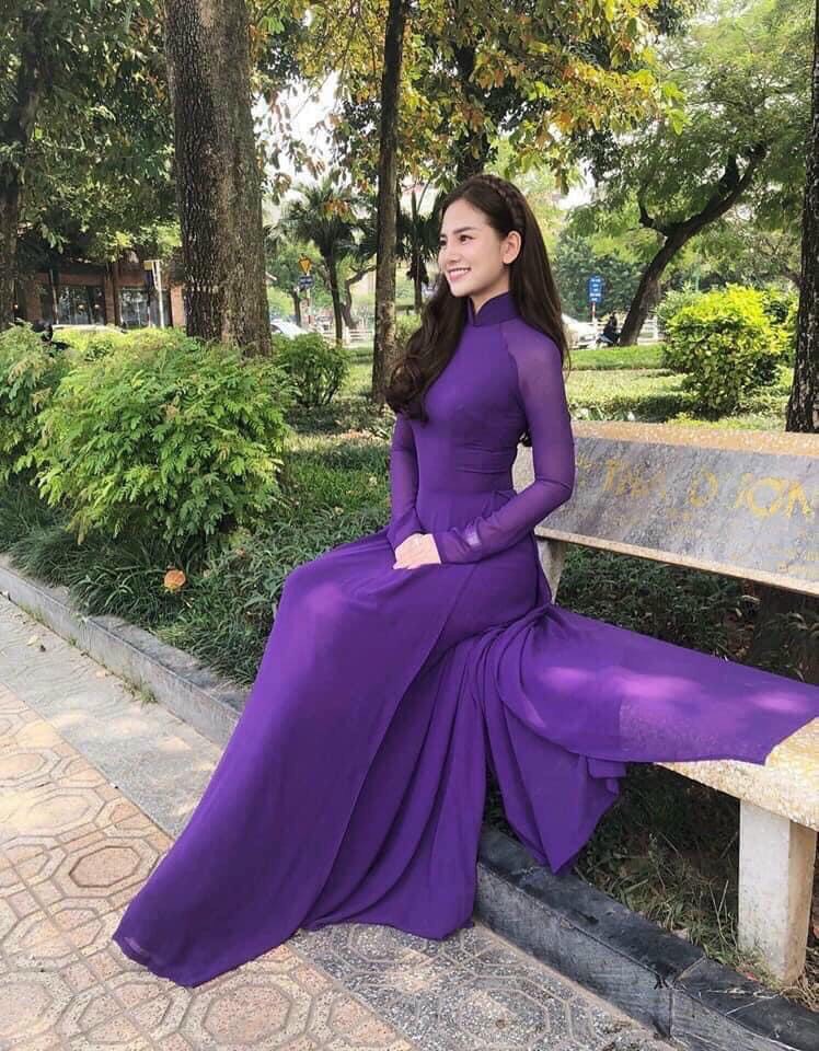 Áo dài chiffon 4 tà màu tím huế