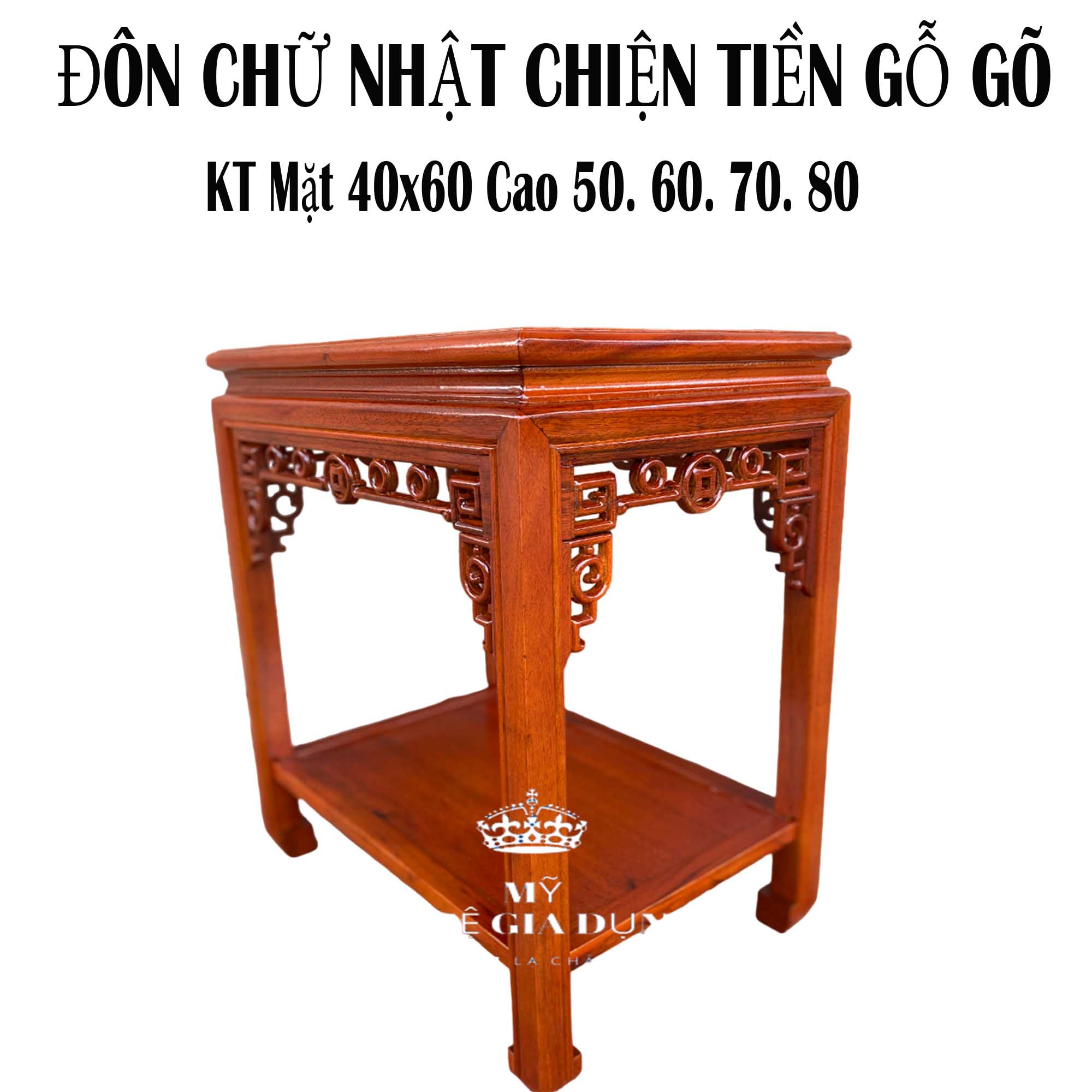 Đôn  chữ nhật kê chậu hoa cây cảnh gỗ gõ đôn kê tượng  cỡ mặt 60x40 cao 50 60 70 80