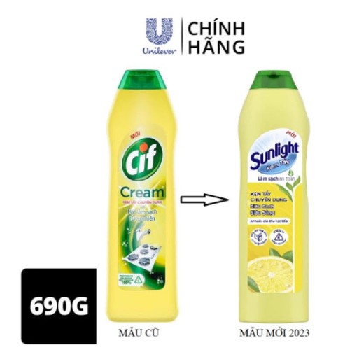 Combo 2 chai kem tẩy kem tẩy đa năng cif sunlight hương chanh chai 690g