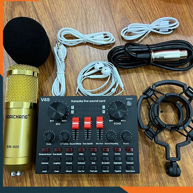 Trọn Bộ Hát Thu Âm Sound-Card V8S+ Micro BM900 Live Stream Tại Nhà - Bộ hát karaoke livestream giá rẻ - Combo Mic Livestream Hát Karaoke Chỉnh Giọng Chuyên Nghiệp