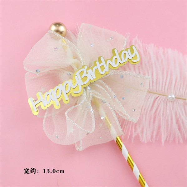 Que cắm HPBD Nơ chấm bi Hồng- Vàng