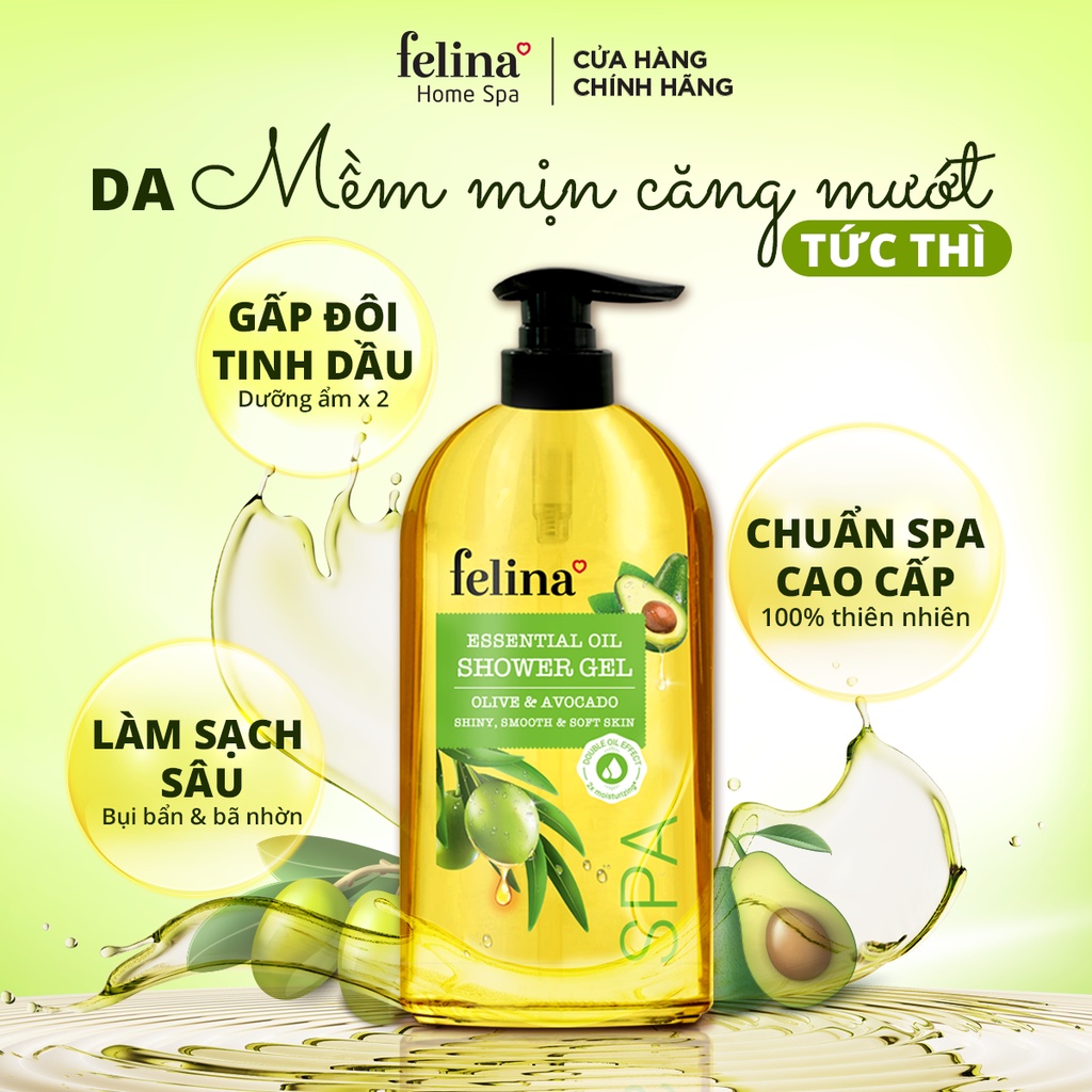 HB GIFT Sữa Tắm Dưỡng Thể Dạng Gel Felina Home Spa 800ml tinh dầu Oliu &