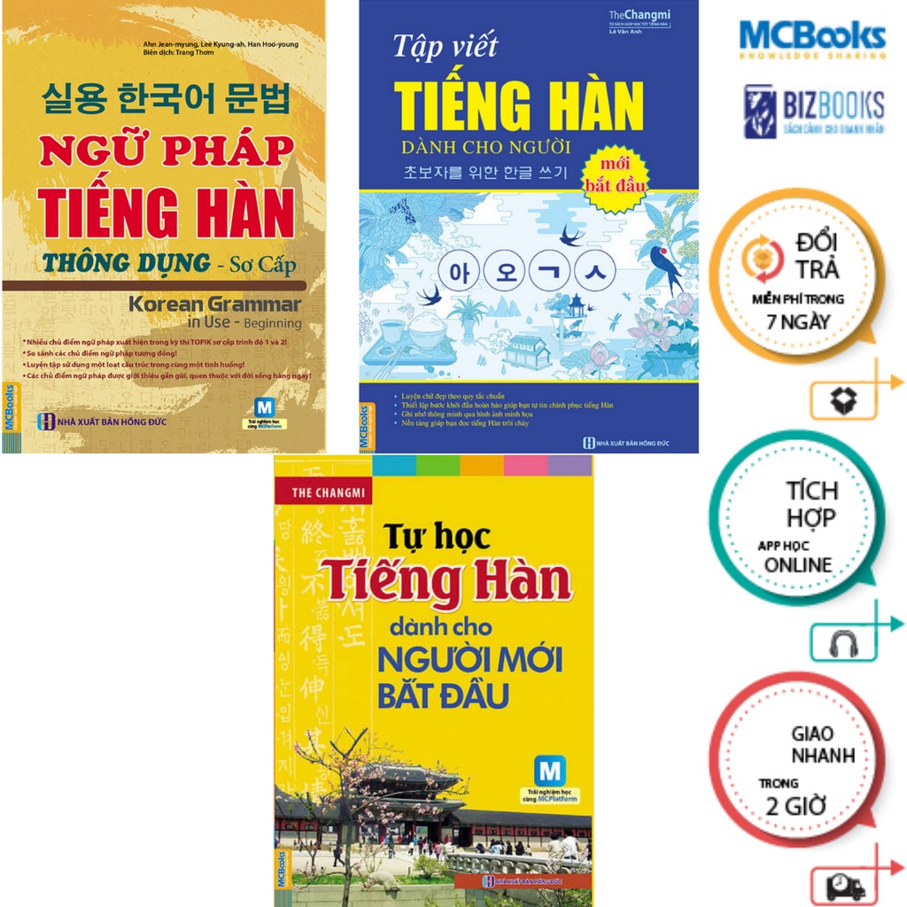 Sách - Combo Ngữ pháp tiếng Hàn thông dụng sơ cấp- tự Học Tiếng Hàn Dành Cho Người Mới Bắt Đầu-Tập viết tiếng Hàn - McBooks