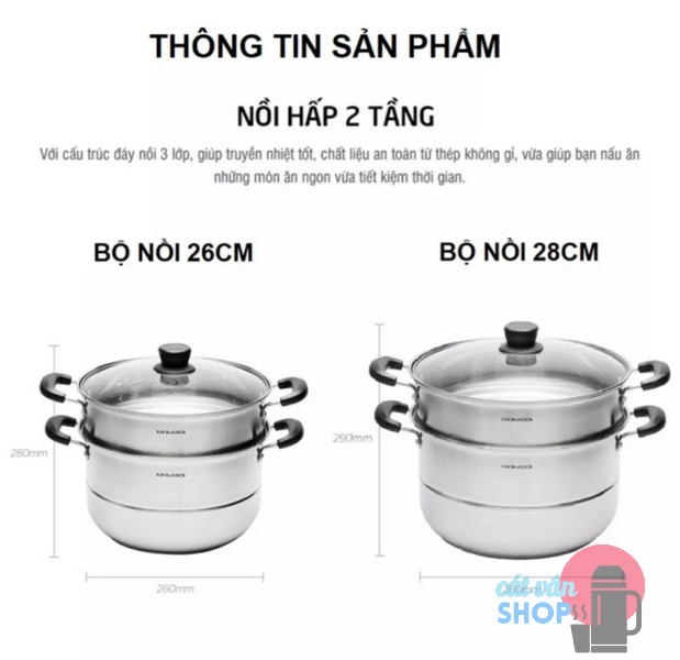 Bộ nồi hấp 2 tầng Lock&Lock Steamer Pot size 26cm/28cm