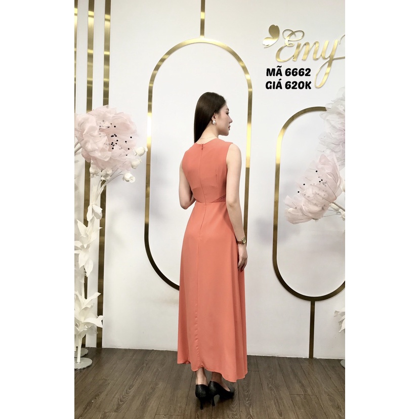 Đầm EMY EM6662 Maxi Cam Sát Nách Xẻ Tà