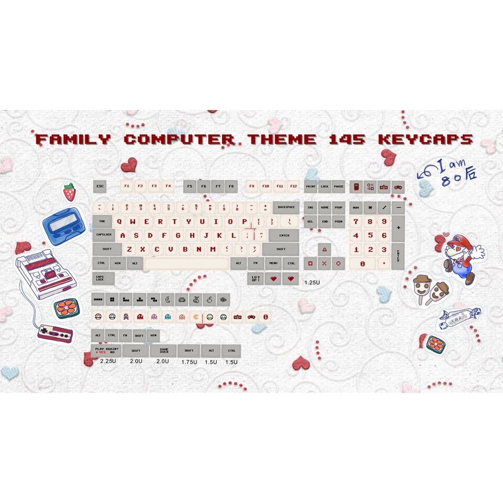 Set Keycap XDA GAMEBOY 145 Phím cân các layout 61,64,68,78,84,96,980,104,108