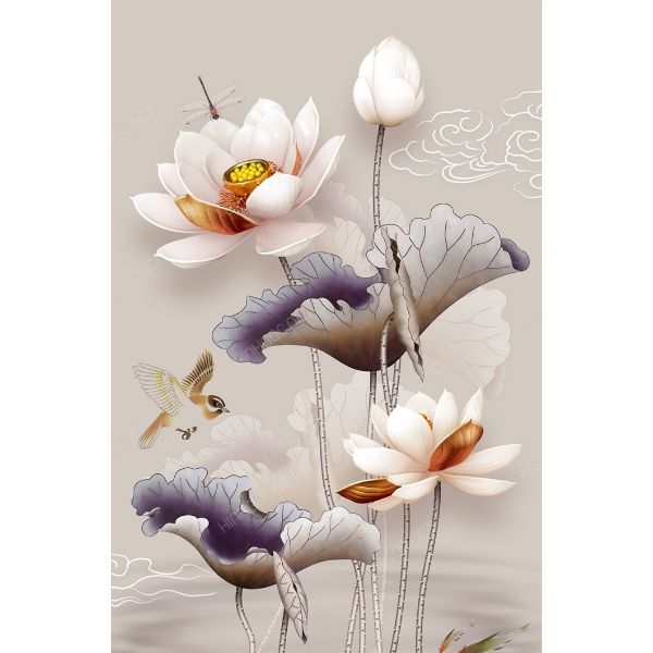 Tranh dán tường 3d hoa sen SN72 (Kích thước : 80x125cm)