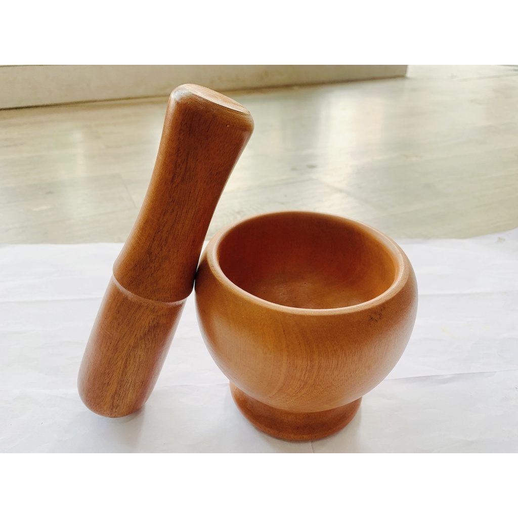 Bộ Cối Chày Bầu Gỗ Xà Cừ 13Cm