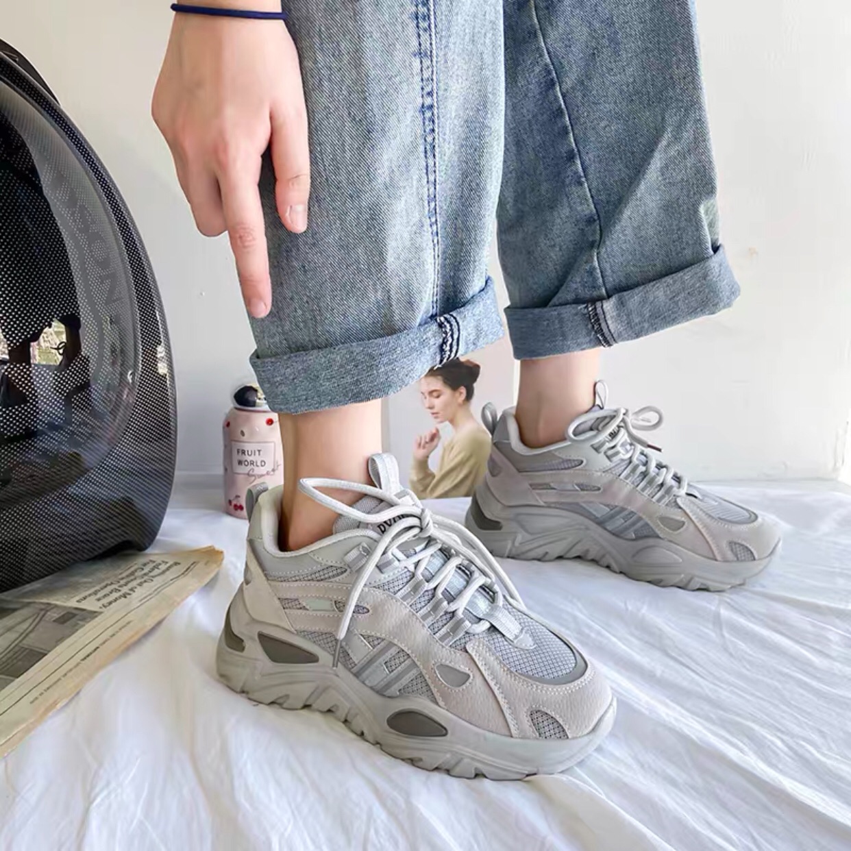 Giày Ulzzang,Sneaker nữ 2 vạch phản quang đế kiểu mới Đủ 3 màu