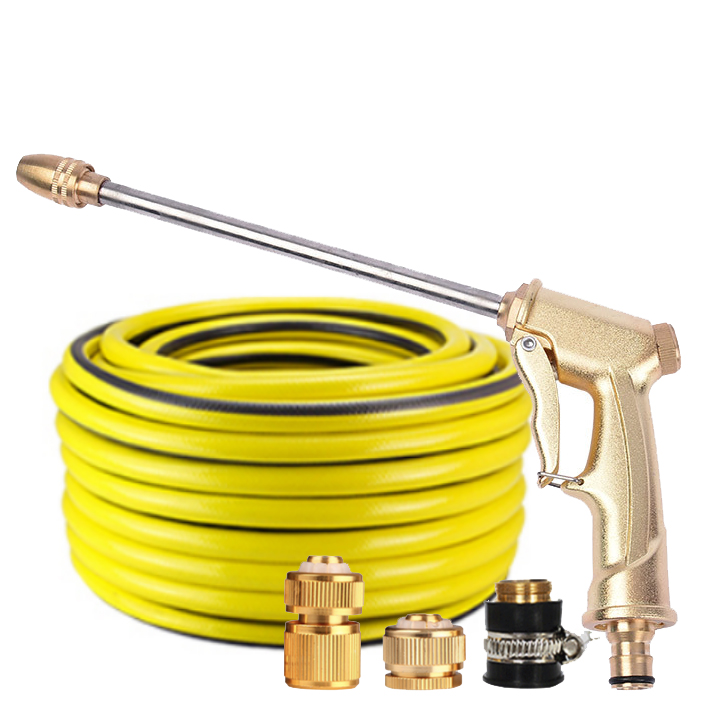 Vòi nước vòi phun nước rửa xe tưới cây tăng áp thông minh + bộ dây bơm nước 15m cao cấp TLG 701-3498 đầu đồng, cút đồng(vàng)