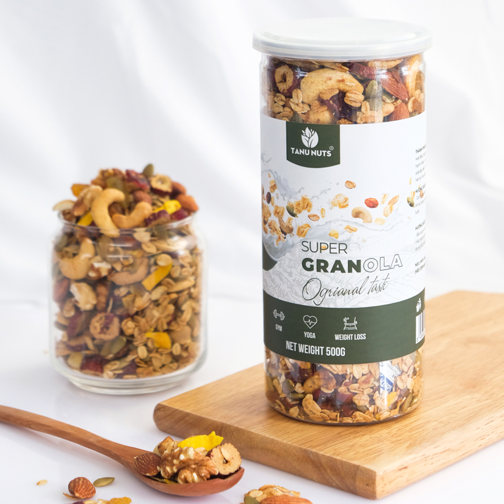 Granola siêu hạt 15% yến mạch TANU NUTS hũ 500g vị truyền thống ngũ cốc