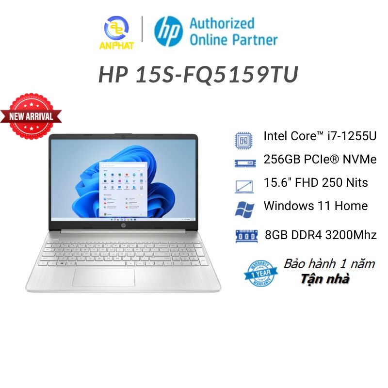 Laptop HP 15s-fq5159TU (i7-1255U | 8GB | 256GB | 15.6" FHD| WIn11)