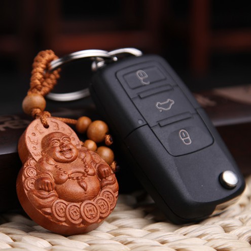 Móc khóa gỗ chạm khắc thủ công hình phật bà quan âm /khắc chữ bình an mang lại may mắn ,եài lộc