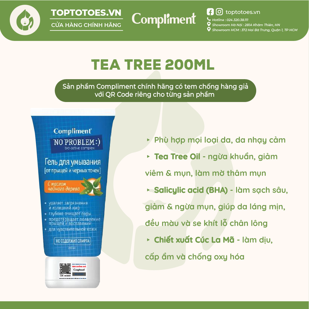 Gel rửa mặt BHA Compliment No Problem giảm viêm mụn 200ml