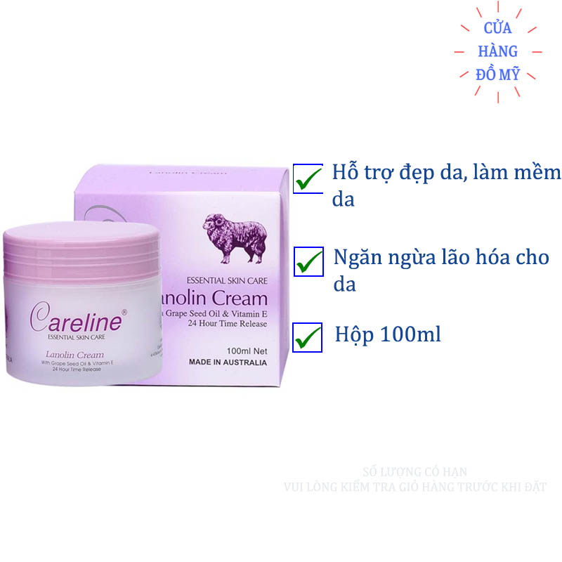 Kem Dưỡng Ẩm Cừu Tím Careline Lanolin Cream 100ml của úc - Kem cừu Úc Esential Skin Care - Shop Hong1008