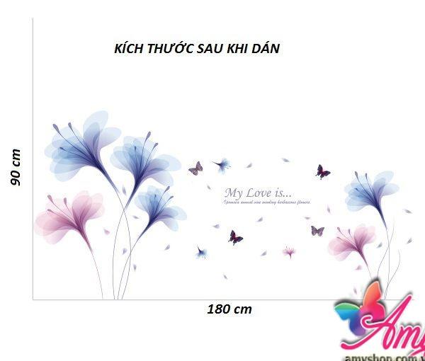 decal dán  tường hoa pha lê tím xanh