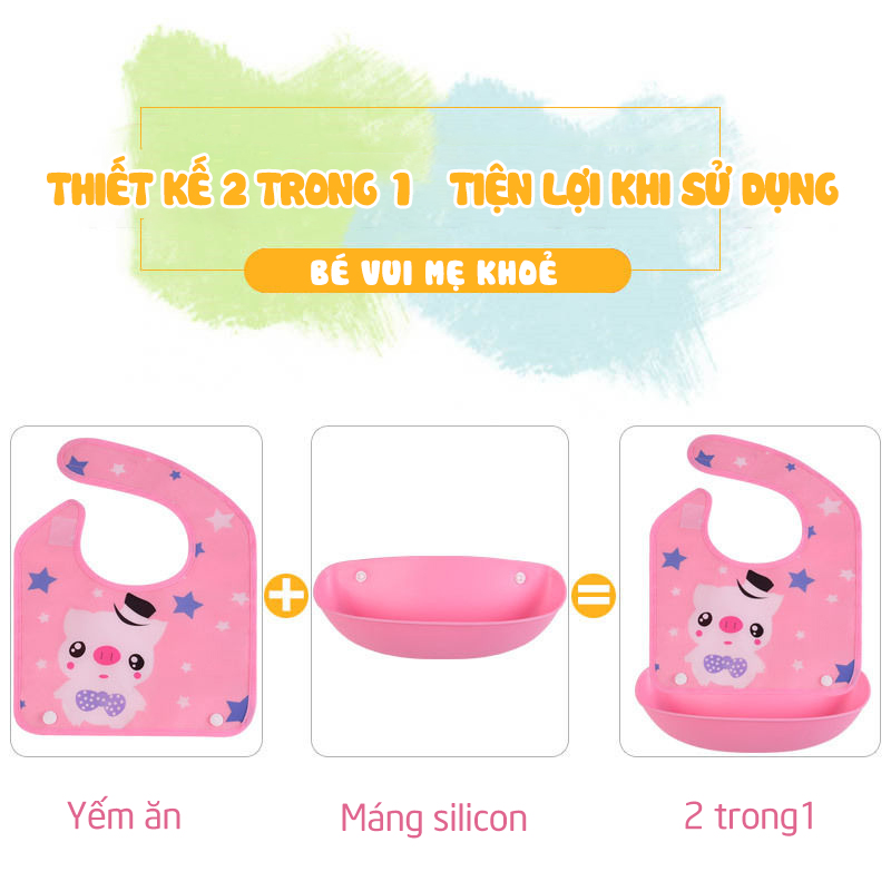 Combo 2 Yếm ăn dặm có máng silicon cho bé