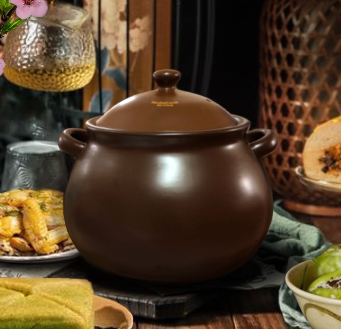 Nồi Đất tráng men cỡ lớn 5 Lít & Bếp điện tự động NodaCook ( màu Đen & Nâu) -