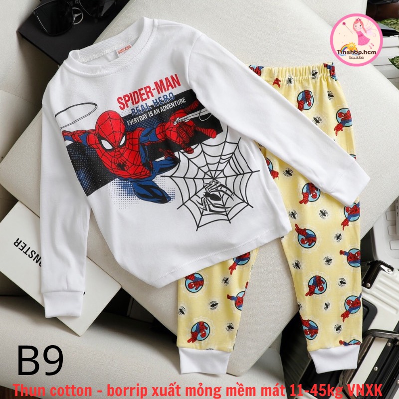 Bộ ngủ bé trai size 12-45kg đồ bộ tay dài thun borip xuất áo dài tay quần dài cotton - borip