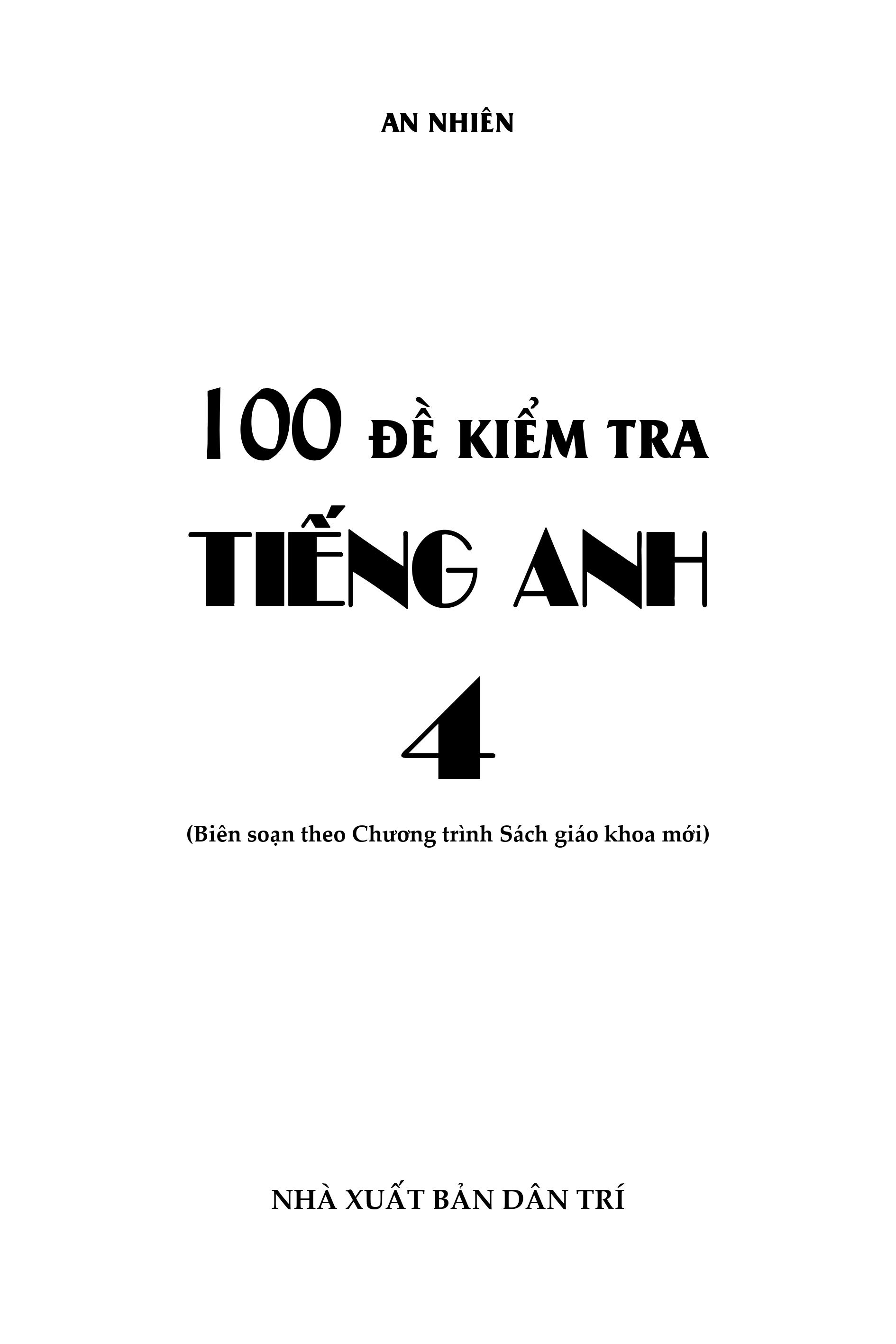 Sách - 100 đề kiểm tra Tiếng Anh 4