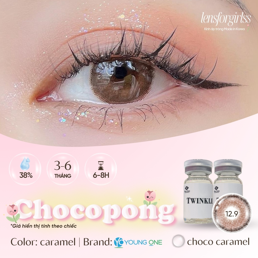 Kính áp tròng nâu caramel tự nhiên chocopong caramel choco - made in korea | hsd 3-6 tháng | lens cận | lensforgirlss