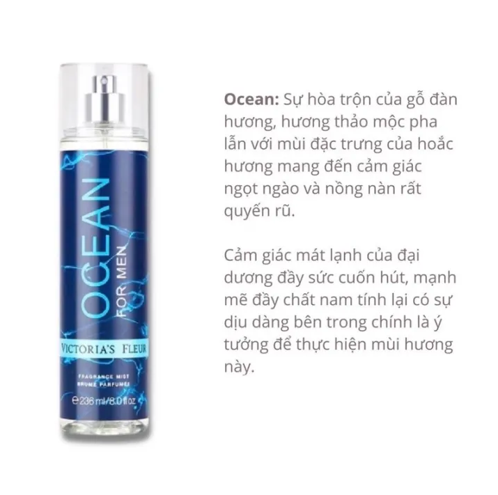 Xịt thơm Body mist mùi nam Victoria Fleur - 236ml
