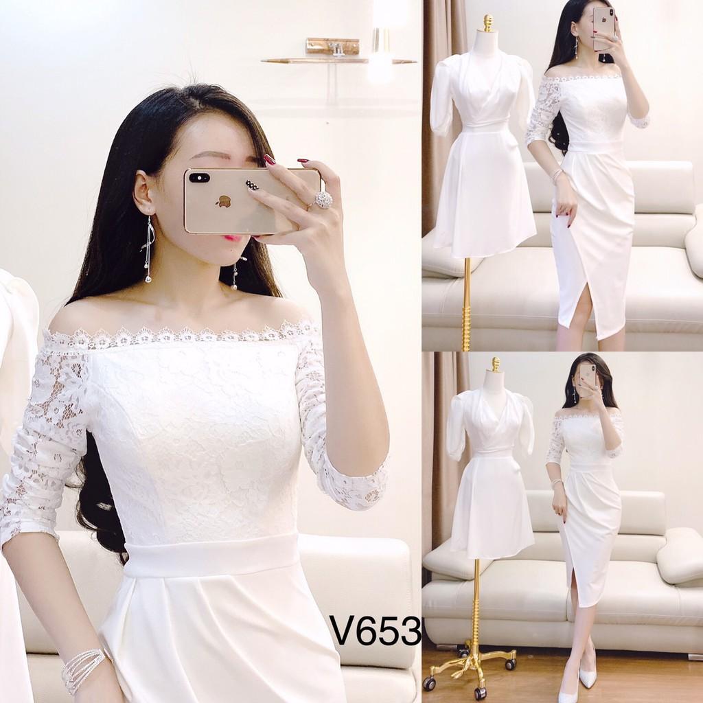 Đầm trắng trễ vai viền ren | Shopee Việt Nam