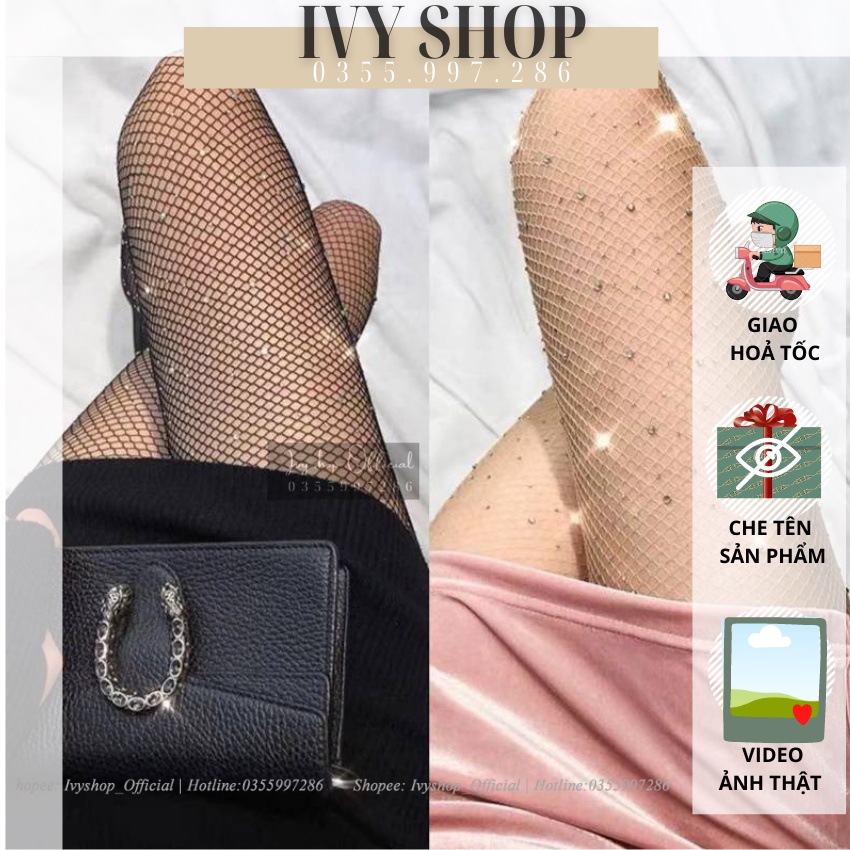 Quần tất lưới màu trơn đính đá xinh xắn cho nữ