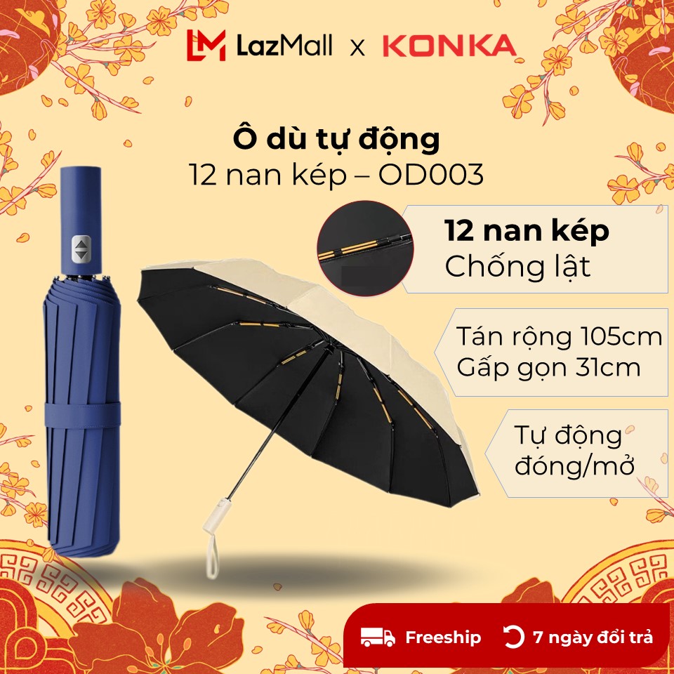 Ô Dù Che Mưa Đi Nắng 12 Nan Tự Động Xếp Gấp Gọn, Chống Uv Cao Cấp