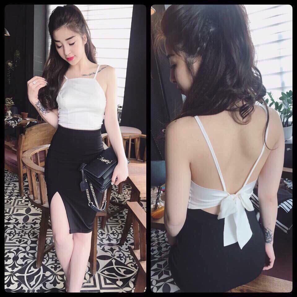 áo yếm phi bóng buộc nơ sau lưng có mút