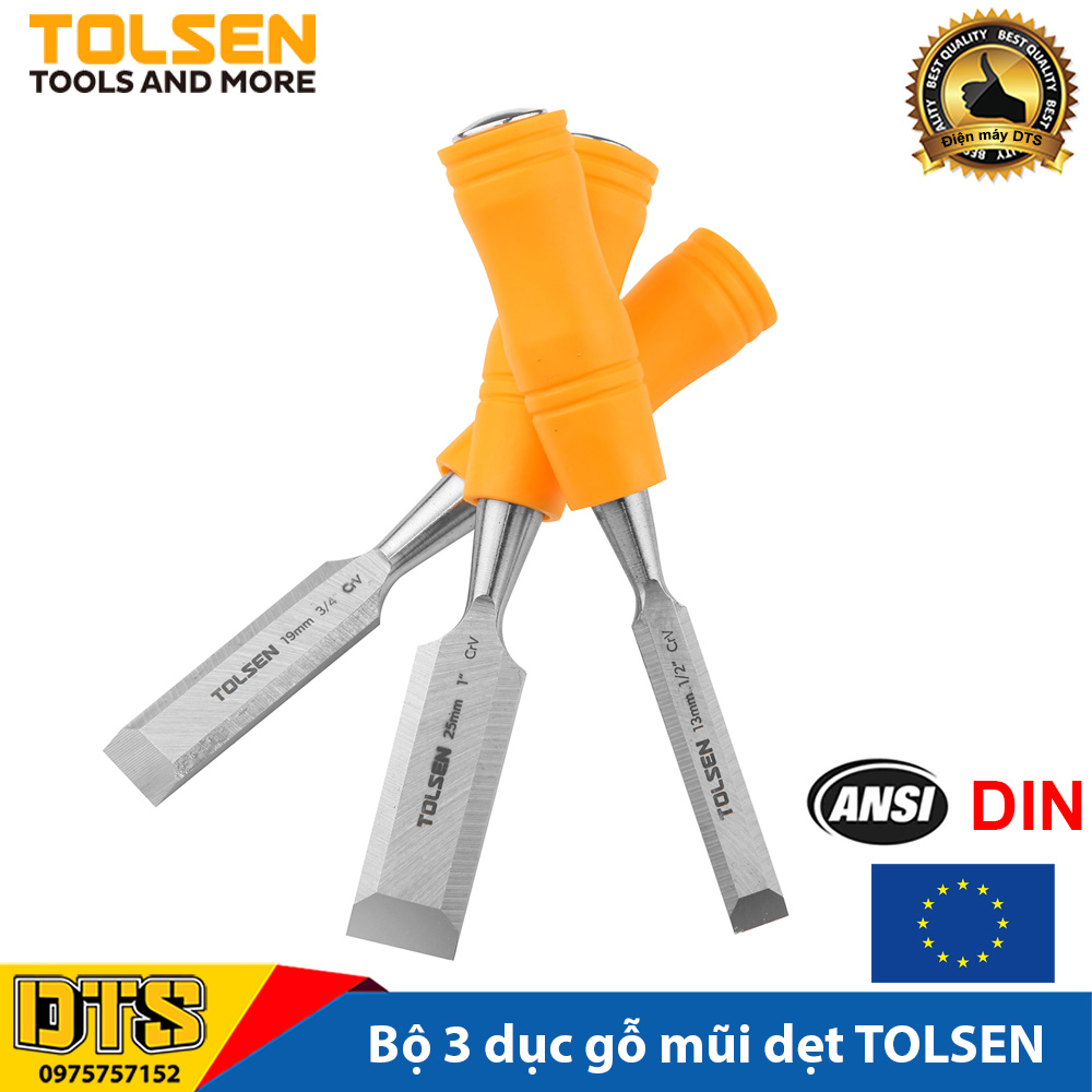 Bộ 3 đục gỗ mũi dẹt EU STANDARD TOLSEN 13mm, 19mm, 25mm - Tiêu chuẩn xuất khẩu Châu Âu