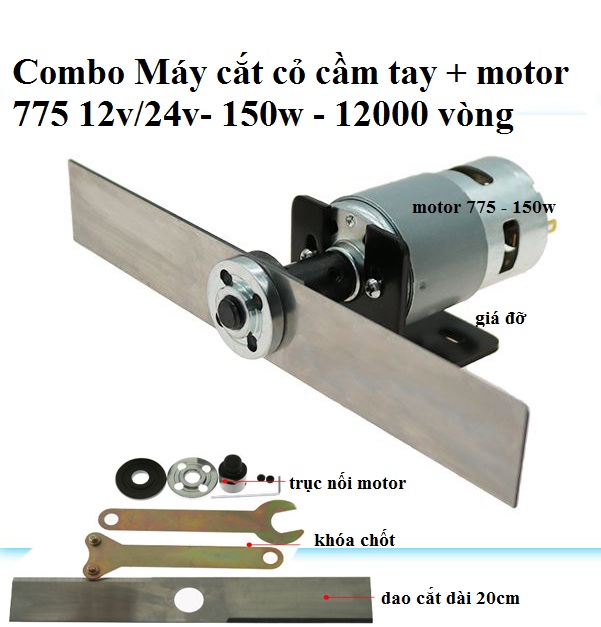 Bộ máy cắt cỏ mini motor 775 - 150w - 12v/24v kèm giá đỡ