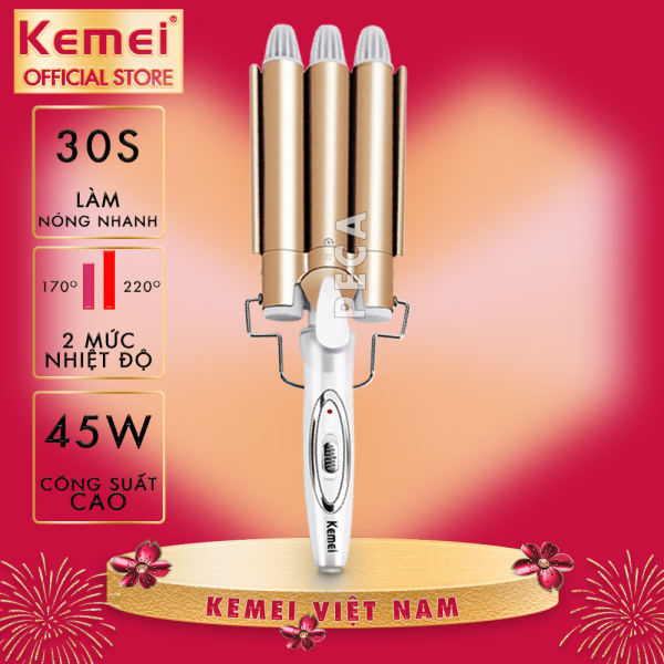 Máy uốn tóc cao cấp Kemei KM-1010 chuyên nghiệp với 3 trục uốn tiện lợi điều chỉnh 2 mức nhiệt độ dễ dàng điều chỉnh chỉ với 1 nút bấm giá rẻ