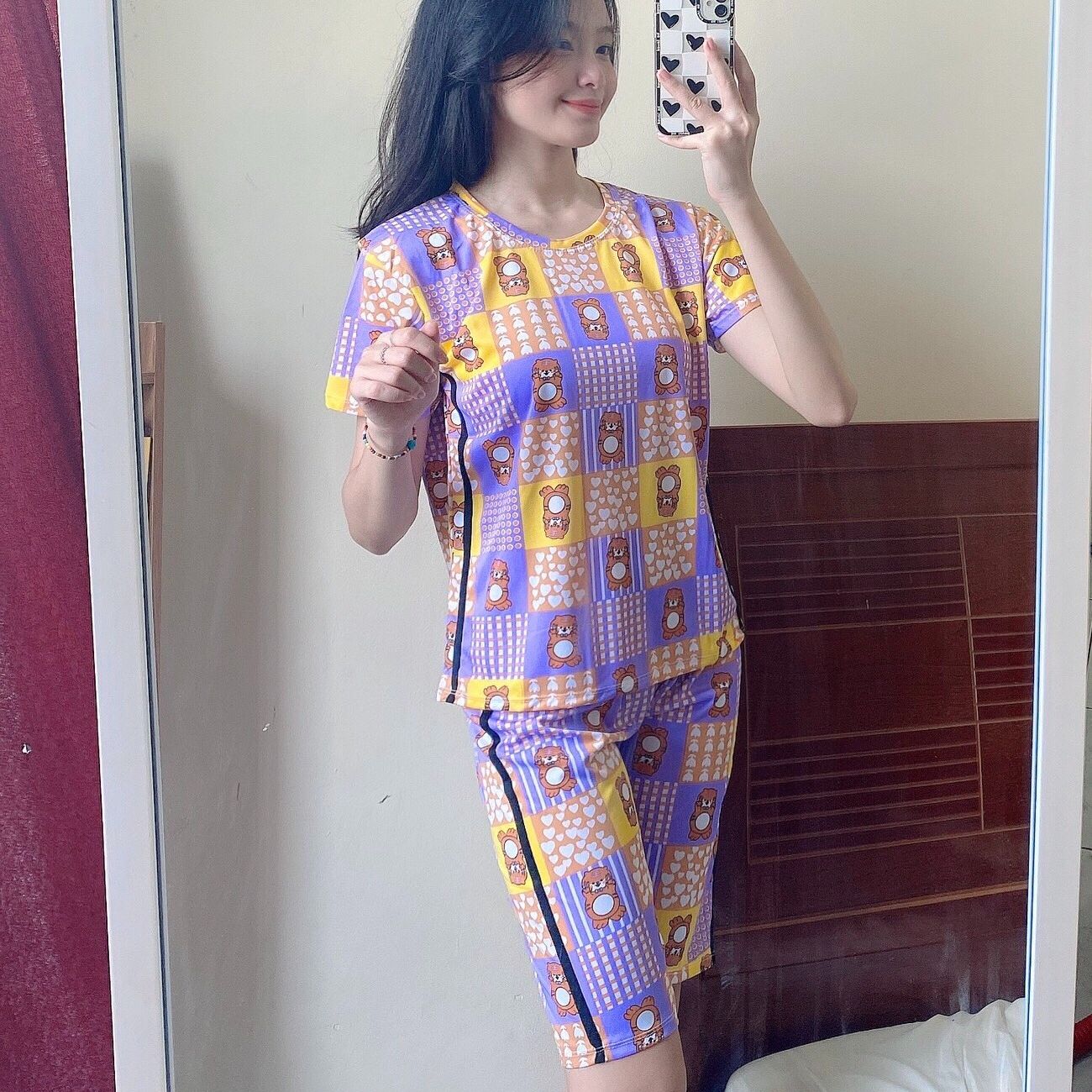 [HCM]Đồ bộ lửng họa tiết dễ thương vải thun cotton mềm mịn Freesize dưới 53kg