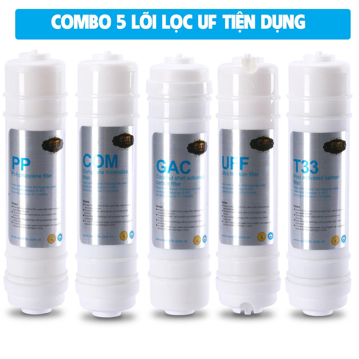 Combo 5 lõi lọc thay thế cho máy lọc nước tinh khiết UF (Ultra Filter), máy lọc Nano. Hàng chính hãng Eurolife phân phối, chất lượng cao